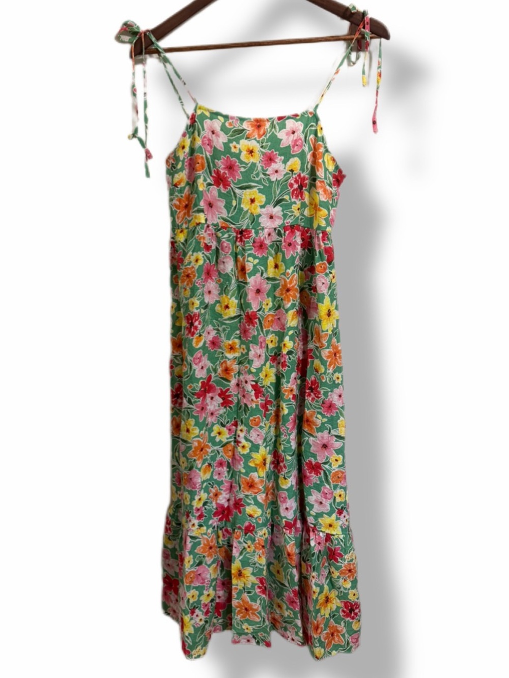 August Sky Romantic Floral Feminine Flowy Smocked Maxi Sun Dress - Size M